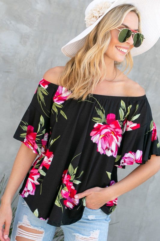 E Luna Floral Off Shoulder Top us.meeeshop - 