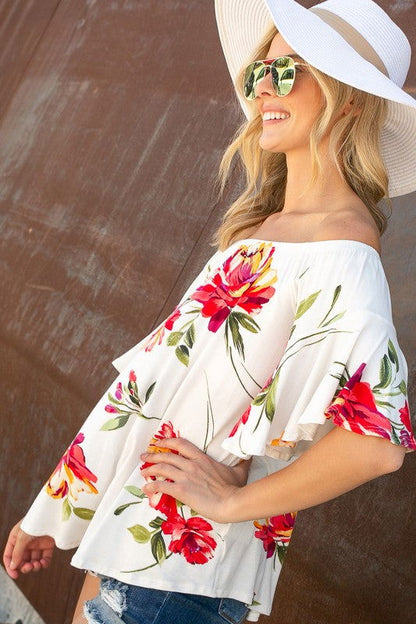 E Luna Floral Off Shoulder Top us.meeeshop - 