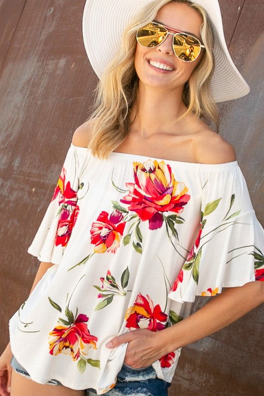 E Luna Floral Off Shoulder Top us.meeeshop - 