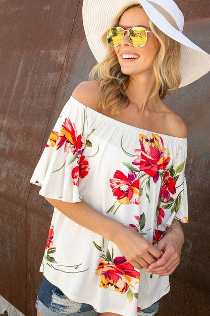 E Luna Floral Off Shoulder Top us.meeeshop - 