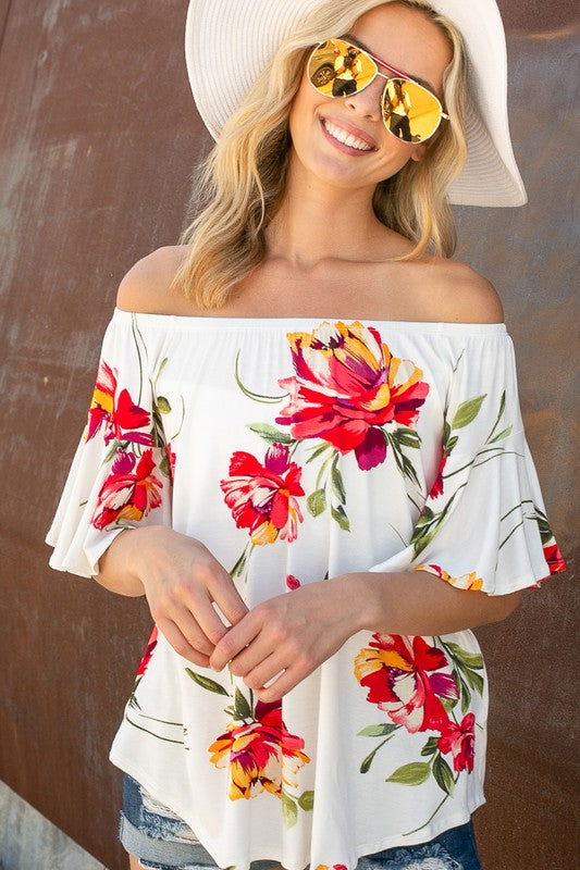 E Luna Floral Off Shoulder Top us.meeeshop - 