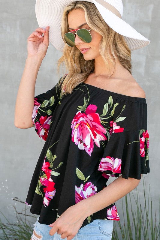 E Luna Floral Off Shoulder Top us.meeeshop - 