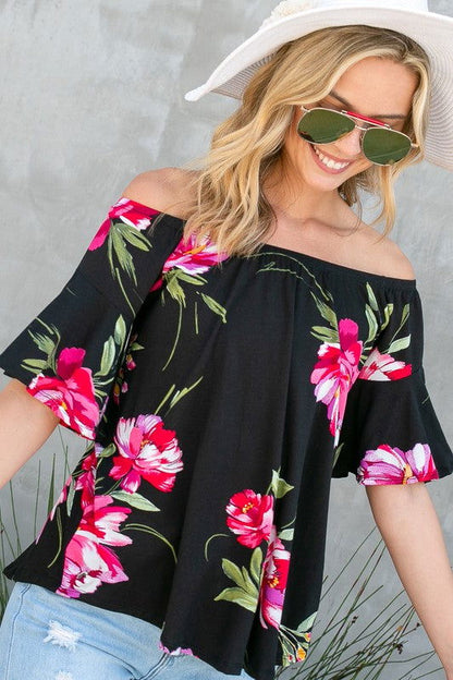 E Luna Floral Off Shoulder Top us.meeeshop - 