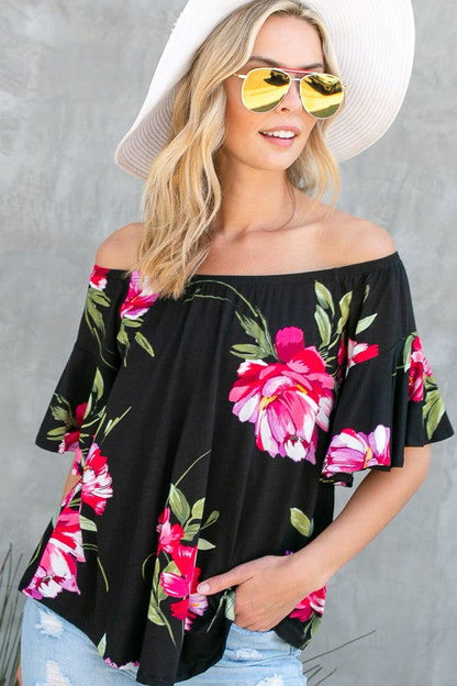 E Luna Floral Off Shoulder Top us.meeeshop - 