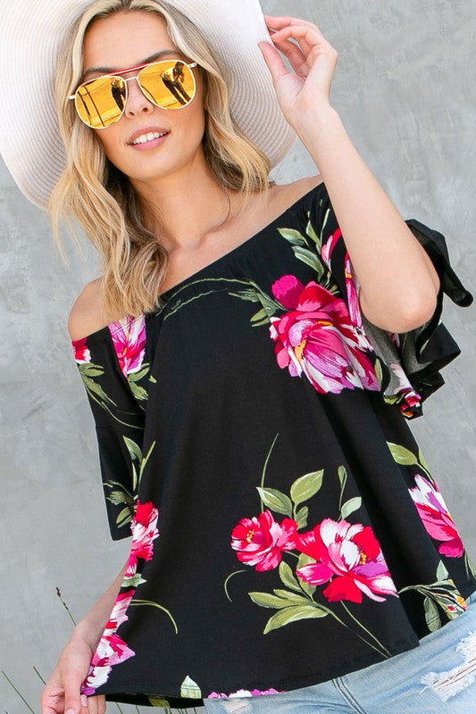 E Luna Floral Off Shoulder Top us.meeeshop - 