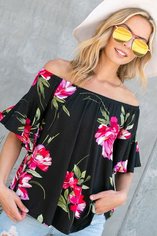 E Luna Floral Off Shoulder Top us.meeeshop - 