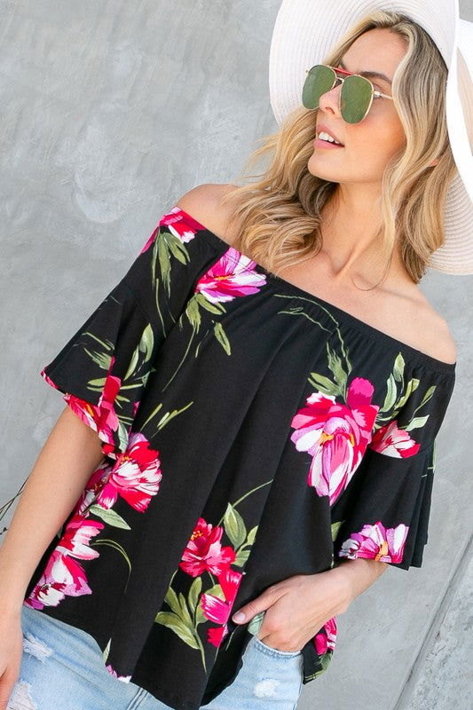 E Luna Floral Off Shoulder Top us.meeeshop - 