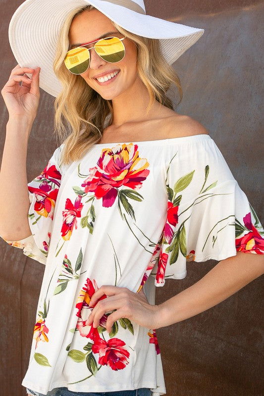 E Luna Floral Off Shoulder Top us.meeeshop - 