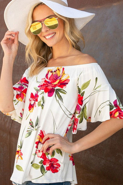 E Luna Floral Off Shoulder Top us.meeeshop - 