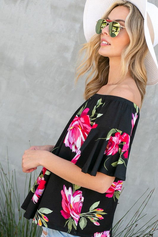 E Luna Floral Off Shoulder Top us.meeeshop - 