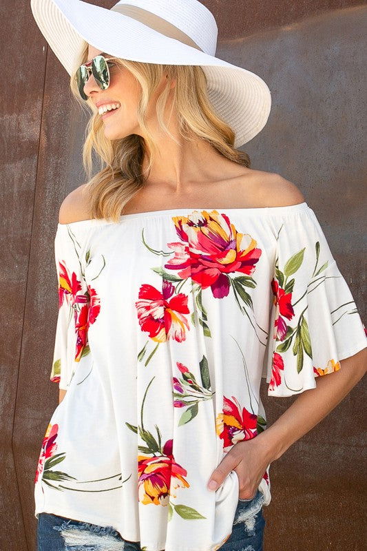 E Luna Floral Off Shoulder Top us.meeeshop - 