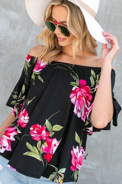 E Luna Floral Off Shoulder Top us.meeeshop - 