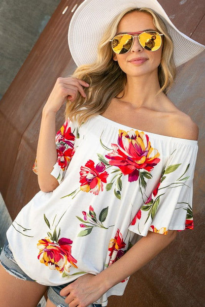 E Luna Floral Off Shoulder Top us.meeeshop - 