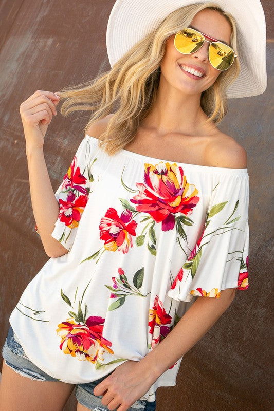 E Luna Floral Off Shoulder Top us.meeeshop - 