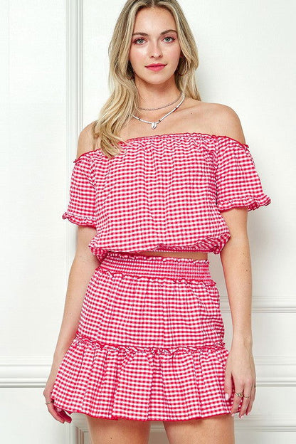 E Luna Gingham Seersuckertop And Skirt Set us.meeeshop - 