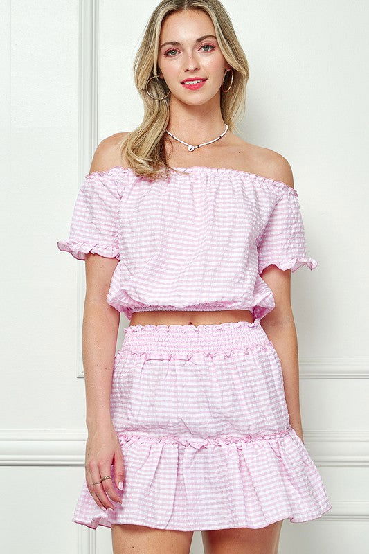 E Luna Gingham Seersuckertop And Skirt Set us.meeeshop - Outfit Sets