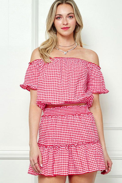 E Luna Gingham Seersuckertop And Skirt Set us.meeeshop - 