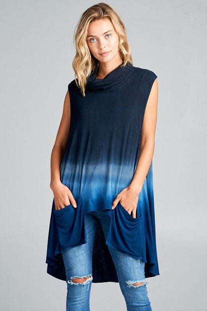 E Luna Ombre Sleeveless Turtle Neck Pocket Top us.meeeshop - Shirts & Tops