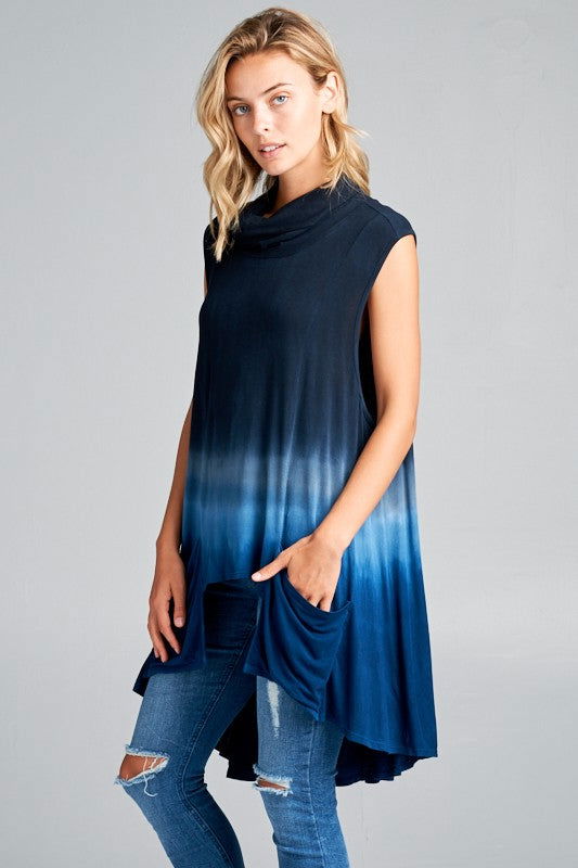 E Luna Ombre Sleeveless Turtle Neck Pocket Top us.meeeshop - 