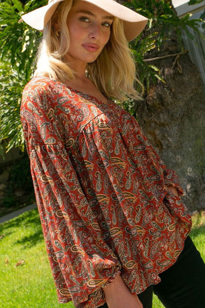 E Luna Paisley Baby Doll Top us.meeeshop - 