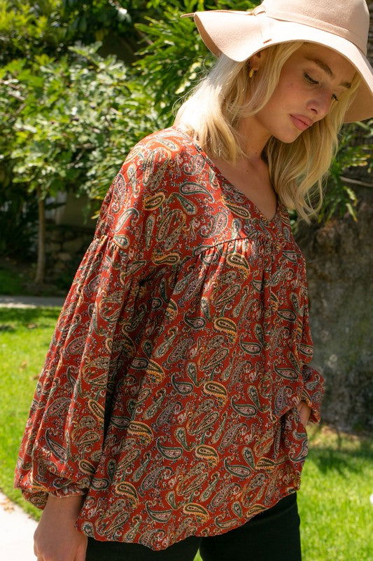 E Luna Paisley Baby Doll Top us.meeeshop - 