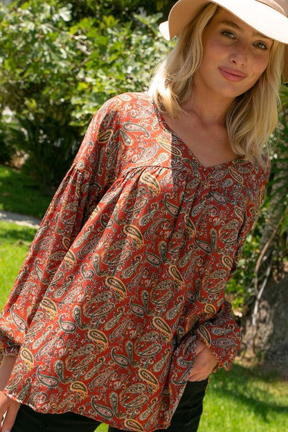 E Luna Paisley Baby Doll Top us.meeeshop - Shirts & Tops