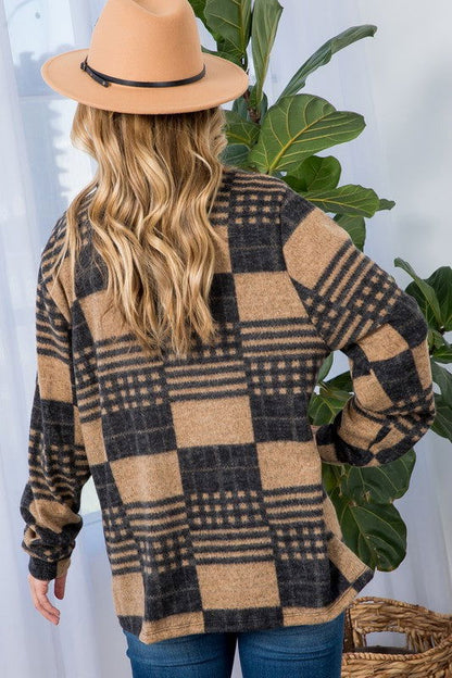 E Luna Plus Fuzzy Plaid Button Down Shacket us.meeeshop - 