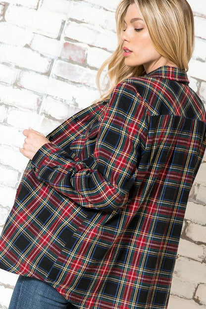 E Luna Plus Fuzzy Plaid Buttondown Shirts us.meeeshop - 