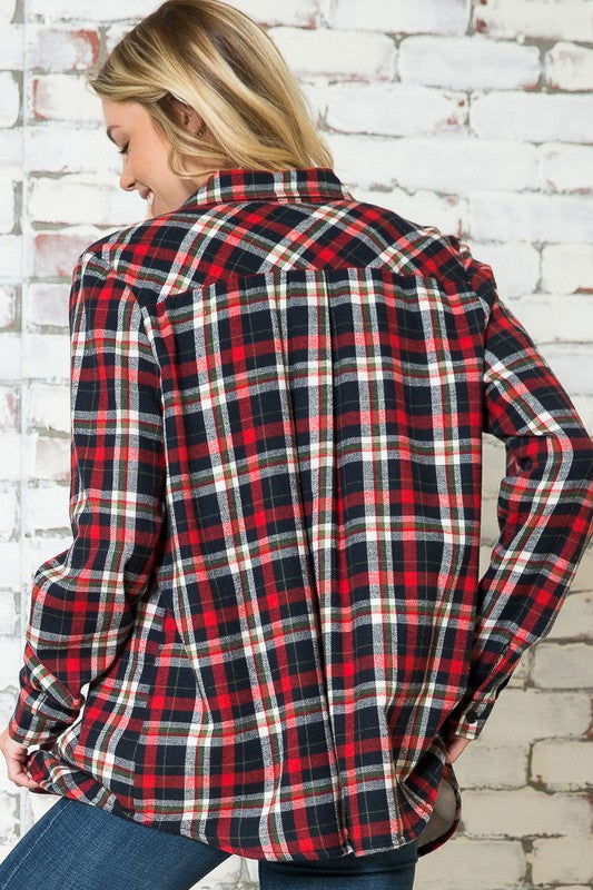 E Luna Plus Fuzzy Plaid Buttondown Shirts us.meeeshop - 