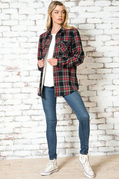 E Luna Plus Fuzzy Plaid Buttondown Shirts us.meeeshop - 