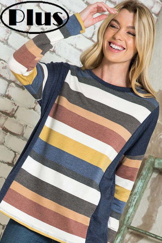 E Luna Plus Multistripe Boxy Top us.meeeshop - Shirts & Tops