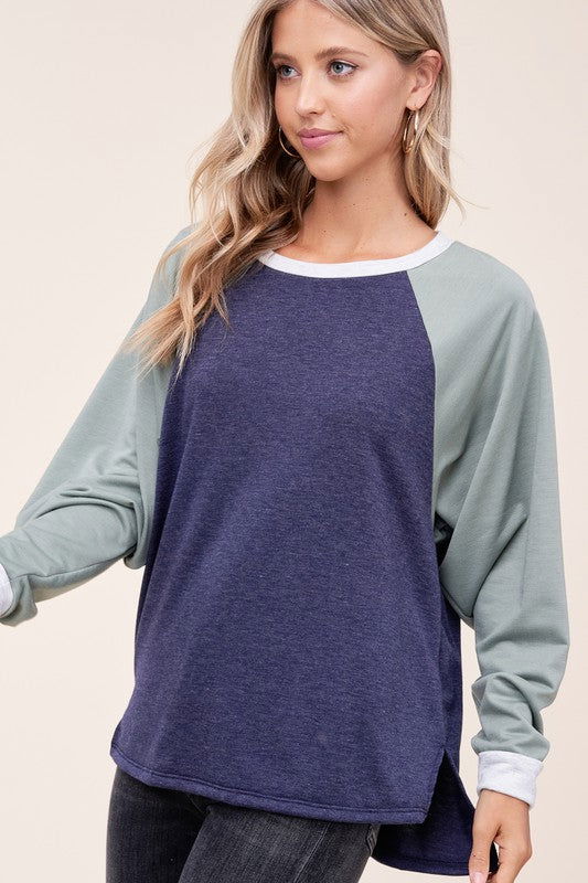 E Luna Plus Solid Color Block Sweatshirt us.meeeshop - 