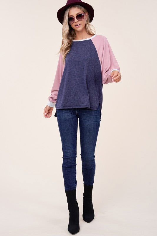 E Luna Plus Solid Color Block Sweatshirt us.meeeshop - 