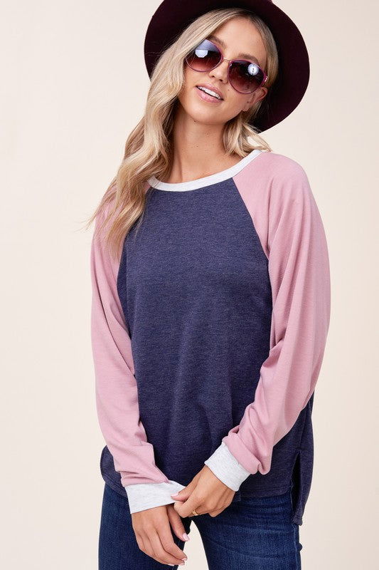 E Luna Plus Solid Color Block Sweatshirt us.meeeshop - 