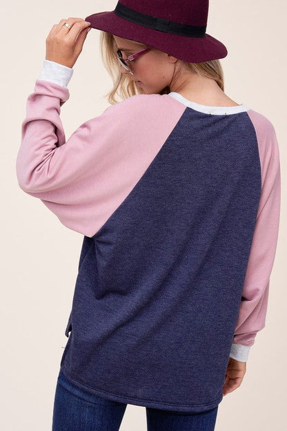 E Luna Plus Solid Color Block Sweatshirt us.meeeshop - 