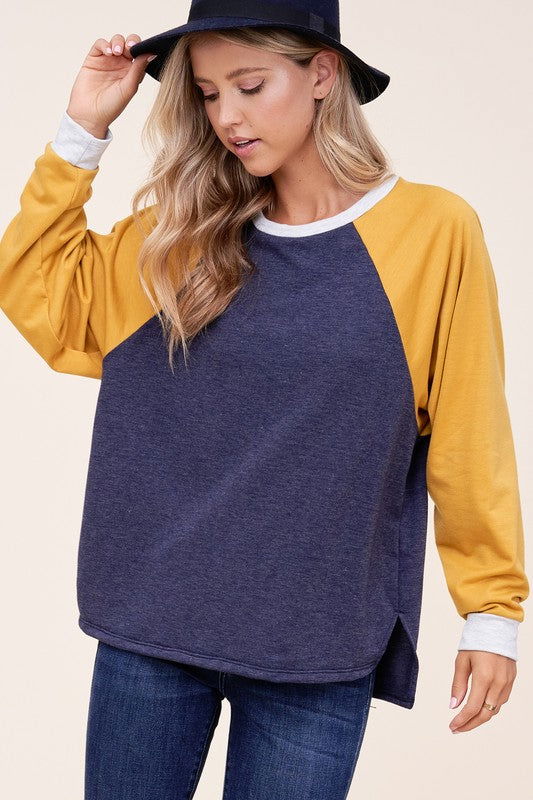 E Luna Plus Solid Color Block Sweatshirt us.meeeshop - 