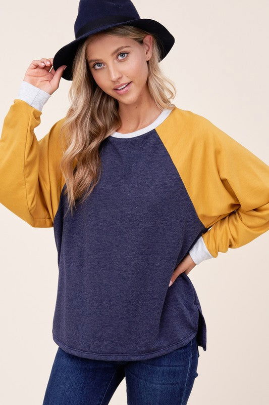 E Luna Plus Solid Color Block Sweatshirt us.meeeshop - Shirts & Tops