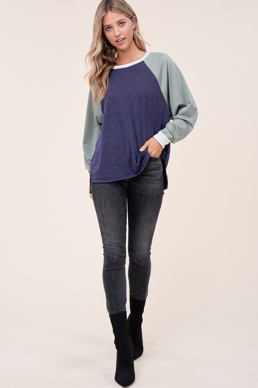 E Luna Plus Solid Color Block Sweatshirt us.meeeshop - 