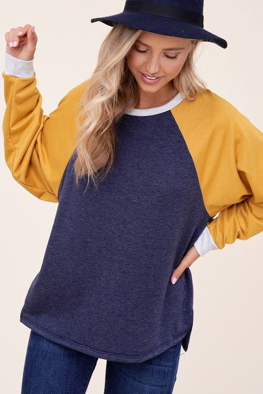 E Luna Plus Solid Color Block Sweatshirt us.meeeshop - 