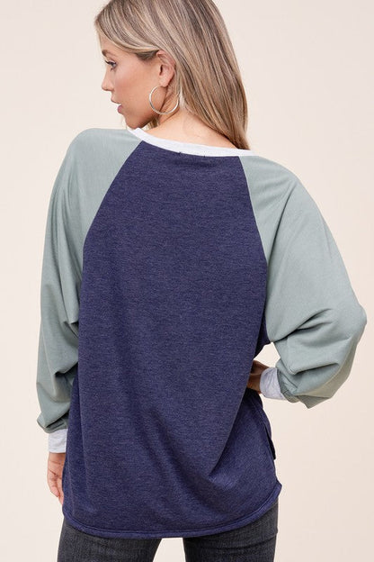 E Luna Plus Solid Color Block Sweatshirt us.meeeshop - 