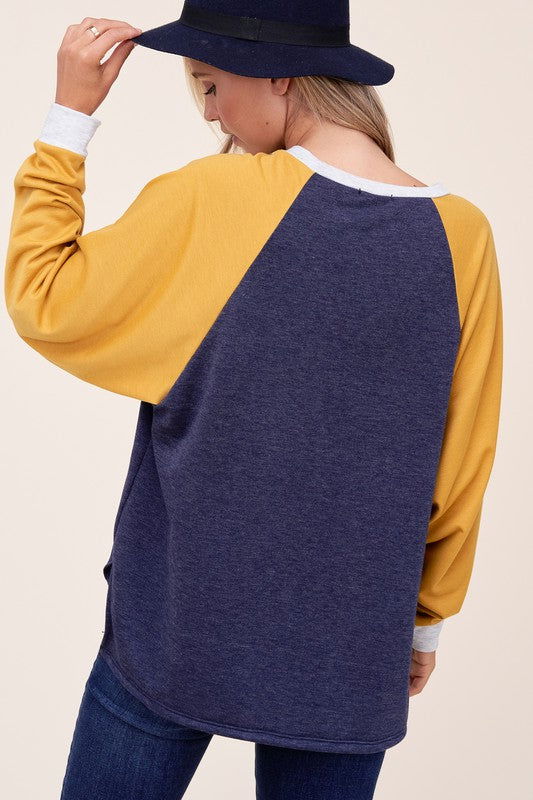 E Luna Plus Solid Color Block Sweatshirt us.meeeshop - 