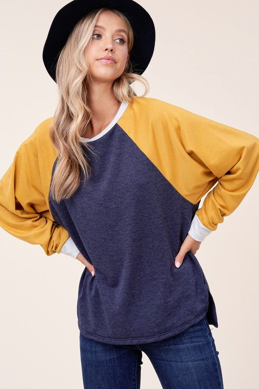 E Luna Plus Solid Color Block Sweatshirt us.meeeshop - 