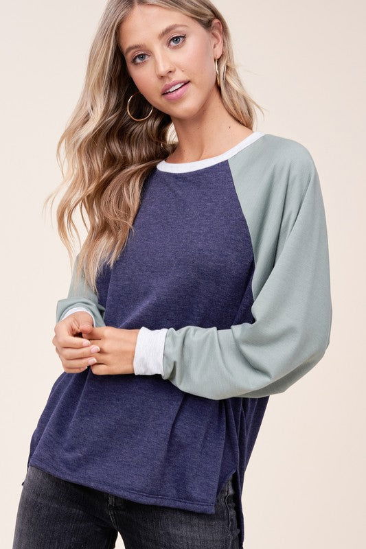 E Luna Plus Solid Color Block Sweatshirt us.meeeshop - 