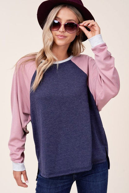 E Luna Plus Solid Color Block Sweatshirt us.meeeshop - 