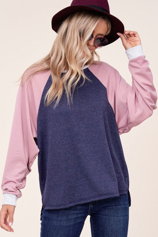 E Luna Plus Solid Color Block Sweatshirt us.meeeshop - 