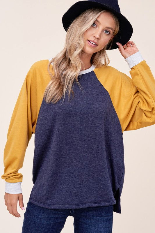 E Luna Plus Solid Color Block Sweatshirt us.meeeshop - 