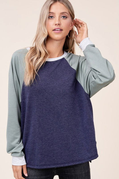 E Luna Plus Solid Color Block Sweatshirt us.meeeshop - 