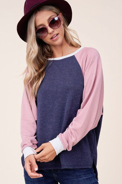 E Luna Plus Solid Color Block Sweatshirt us.meeeshop - 