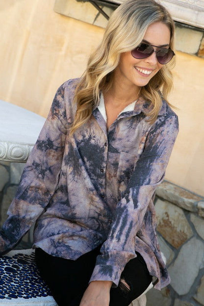 E Luna Plus Tie Dye Button Down Shirts us.meeeshop - 