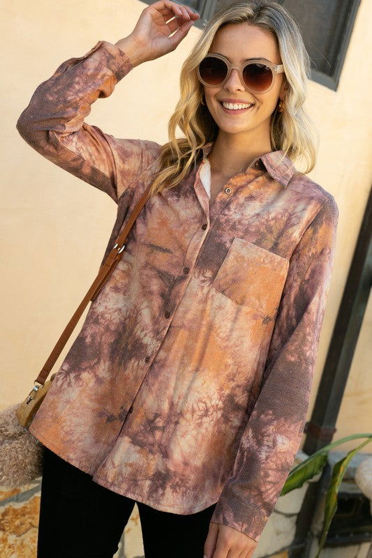 E Luna Plus Tie Dye Button Down Shirts us.meeeshop - 